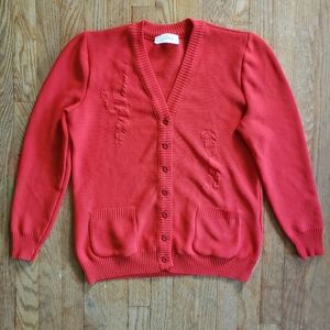 Vintage 1960s golf tennis embossed cherry red classic preppy cardigan Large L